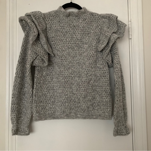 Knit Gray Mock Neck Ruffled Sleeve Sweater - Picture 1 of 5
